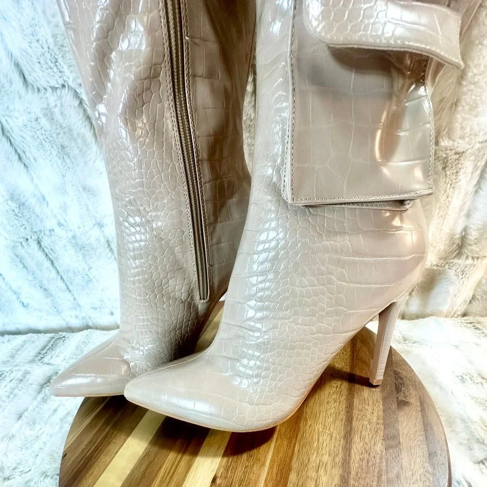 Mata Nude Croc Over The Knee Boot With Pockets